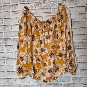 Maurices White Cream yellow floral 3/4 Sleeve Tie Front Blouse size Large‎